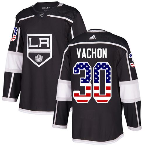 Adidas Kings #30 Rogie Vachon Black Home Authentic USA Flag Stitched NHL Jersey - Click Image to Close